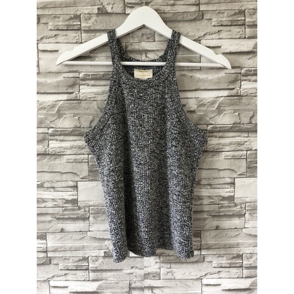 Anthropologie Maeve High Neck Stretch Gray Marled Cropped Tank Top Size Medium - Picture 2 of 9